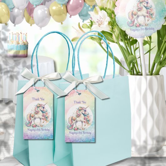 Étiquettes-cadeau Arc-en-ciel Licorne Pastel Merci