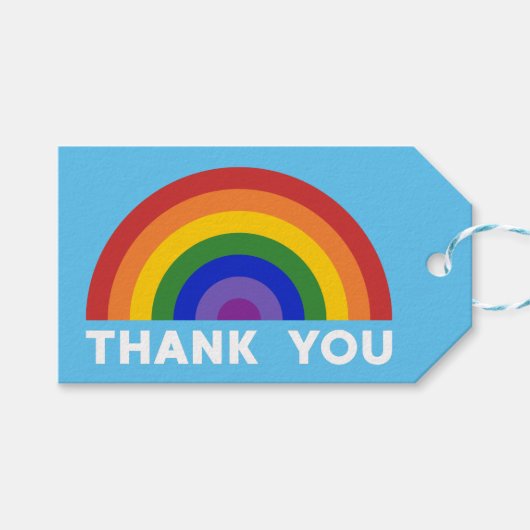Étiquettes-cadeau Arc en ciel Merci sur bleu clair (Devant (Horizontal))
