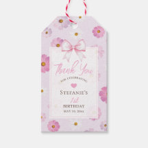 Arc en ruban rose élégant et floral pour 1er anniv