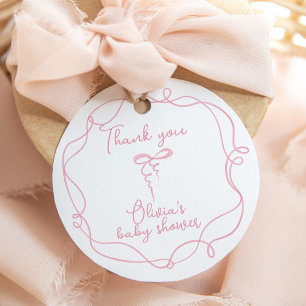 Étiquettes Cadeau Arc en vague avec noeud rose élégante fille remerc