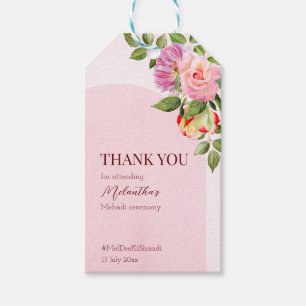 Étiquettes-cadeau Arc rose avec rose personnalisées mehndi merci