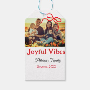 Étiquettes-cadeau Arc rouge joyeuse Vibes ajouter nom de famille pho