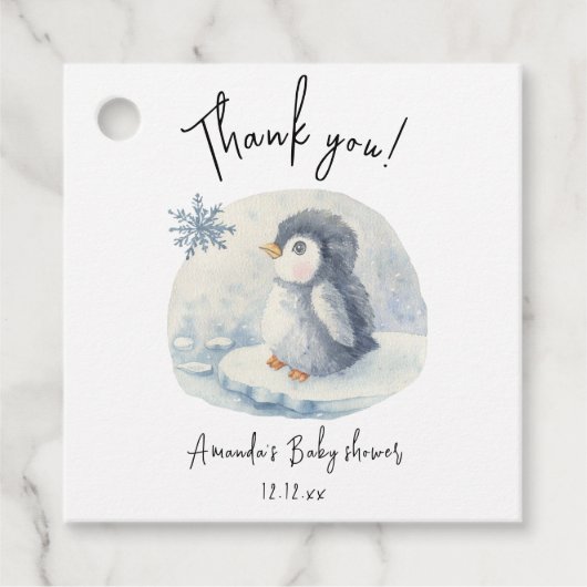 Étiquettes Cadeau Arctic mignon Penguin merci baby shower (Devant)