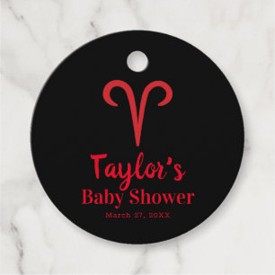 Étiquettes Cadeau ARIES L'Astrologie Rouge Bélier Baby shower Zodiaq