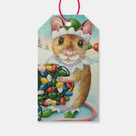 Étiquettes-cadeau Arôme d'aquarelle Whimsical North Pole Elf Mouse (Devant)