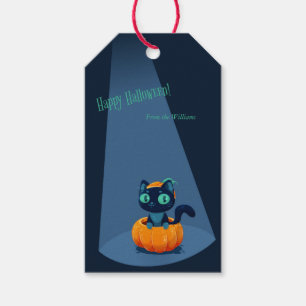 Étiquettes-cadeau Arrière - plan d'Halloween avec chat mignon