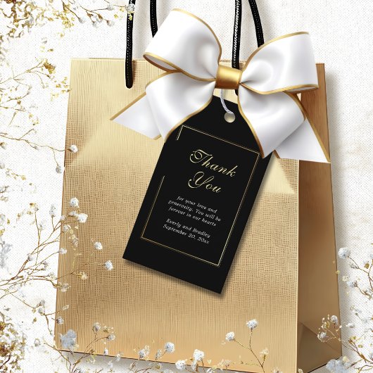 Étiquettes-cadeau Arrière - plan noir blanc élégant Merci de script