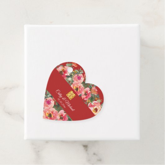 Étiquettes Cadeau Arrière - plan rose double bonheur symbole (En situation)