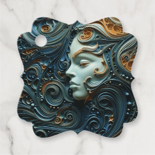 Étiquettes Cadeau Art 3D de la femme Lune