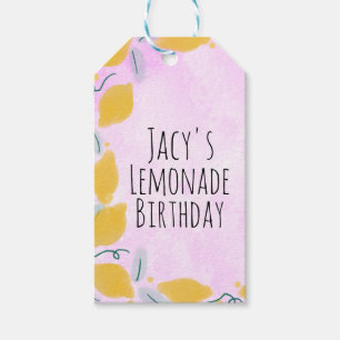 Étiquettes-cadeau Art de bordure jaune rose pour anniversaire au cit