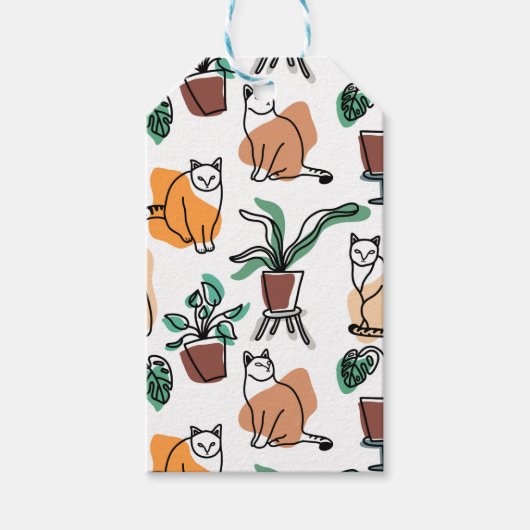 Étiquettes-cadeau Art de trait dessin chats et fleurs (Devant)