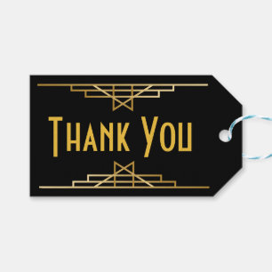 Étiquettes-cadeau Art Déco Merci Black & Gold Great Gatsby Party