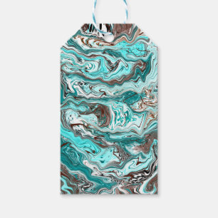 Étiquettes-cadeau Art fluide en marbre turquoise et noir