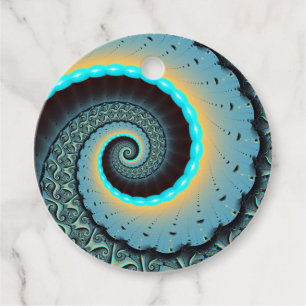 Étiquettes Cadeau Art fractal personnalisé bleu turquoise orange abs