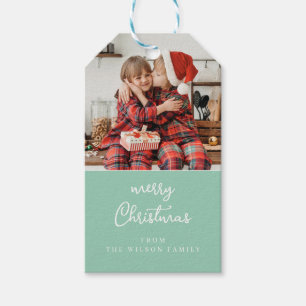 Étiquettes-cadeau Art ligne mistletoe menthe & blanc crête de Noël