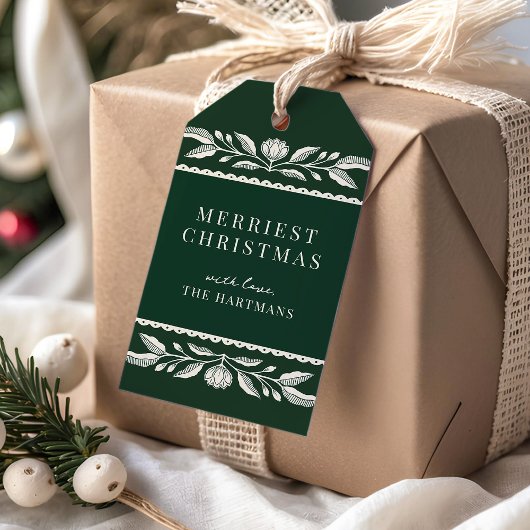 Étiquettes-cadeau Art populaire Floral Noël Nom de vacances