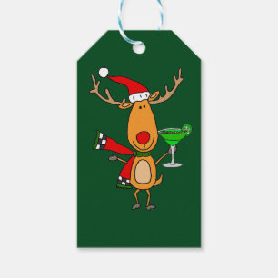 Étiquettes-cadeau Art potable de Noël de margarita de renne drôle
