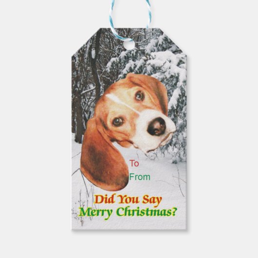 Étiquettes-cadeau As-Tu Dit Joyeux Noël ? Balise cadeau beagle (Devant)