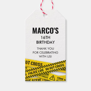 Étiquettes-cadeau Assassinat de la fête du mystère avec des cassette