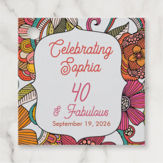 Étiquettes Cadeau Assiette de fête florale 40e anniversaire