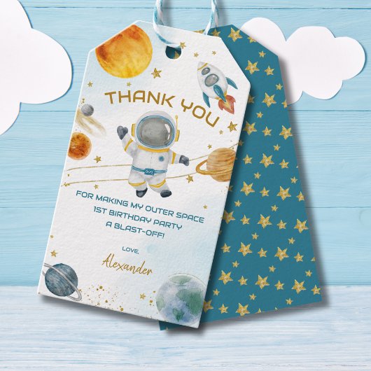 Étiquettes-cadeau Astronaut Outer Space Birthday Thank You