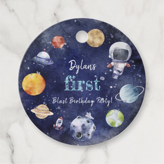 Étiquettes Cadeau Astronaut Outer Space Boy 1st Birthday Favoriser T (Devant)