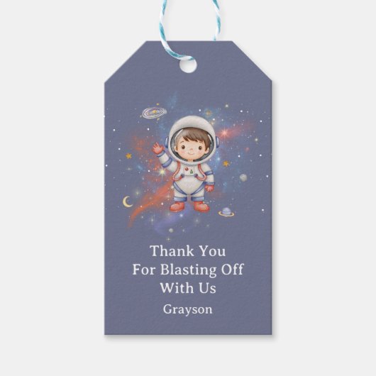 Étiquettes-cadeau Astronaut Outer Space Boy Birthday Thank You (Devant)