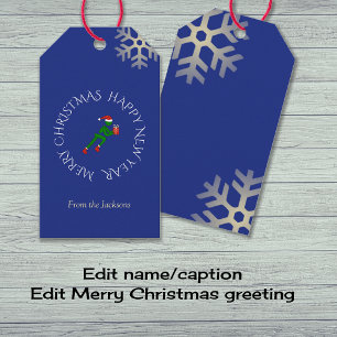 Étiquettes-cadeau Athlète de Noël texte personnalisé bleu