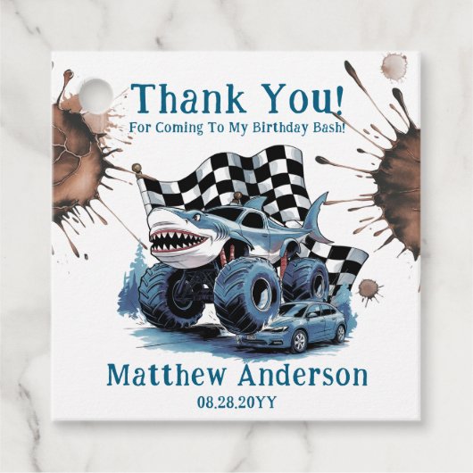 Étiquettes Cadeau Attaque de requin Camion Monster Anniversaire Bash (Devant)
