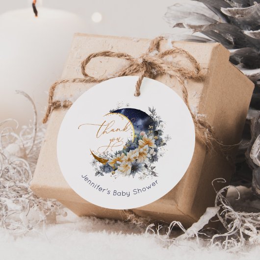 Étiquettes Cadeau Au-dessus de la lune feuille d'or marine merci
