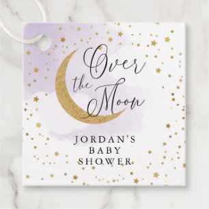 Étiquettes Cadeau Au-dessus de la lune Gold & Purple Baby shower pen