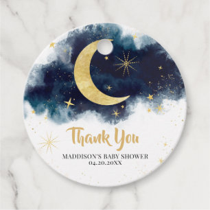 Étiquettes Cadeau Au-dessus de la Lune Gold Stars Baby shower bleu r