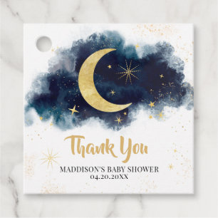 Étiquettes Cadeau Au-dessus de la Lune Gold Stars Blue Baby shower C