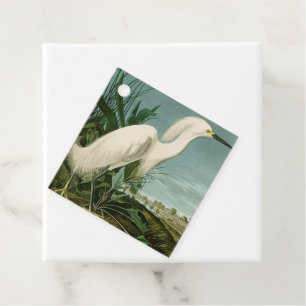 Étiquettes Cadeau Audubon Héron de neige Oiseaux d'aigrettes blanche