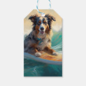 Étiquettes-cadeau Australian Shepherd Beach Surfing Peinture (Devant)