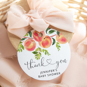 Étiquettes Cadeau Autocollant rond classique Peach Thank You