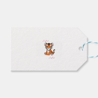 Étiquettes-cadeau Autocollant🐯Art de bébé tigre avec papillons rose
