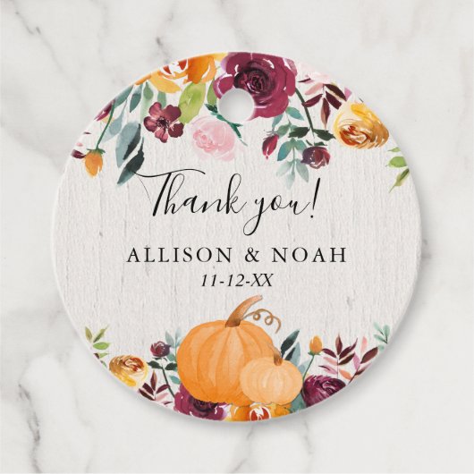 Étiquettes Cadeau Automne citrouille rustique floral bordeaux (Devant)
