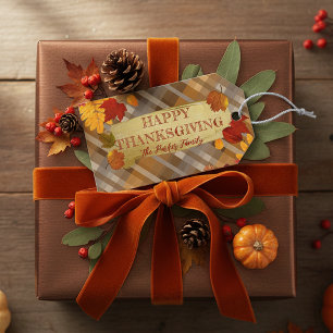 Étiquettes-cadeau Automne Feuillage Automne Sur Plaid Thanksgiving