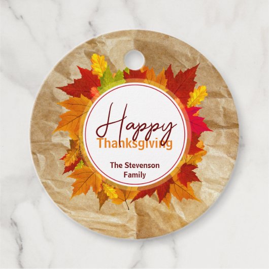Étiquettes Cadeau Automne Feuilles d'érable sur papier Texture Thank (Devant)
