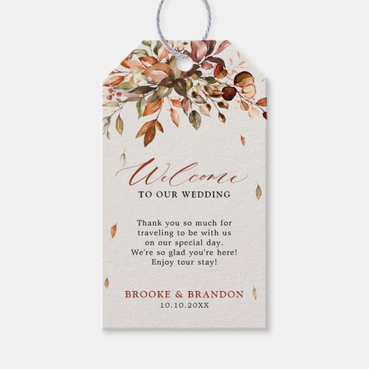 Étiquettes-cadeau Automne Feuilles Mariage campagnard rustique Accue (Devant)
