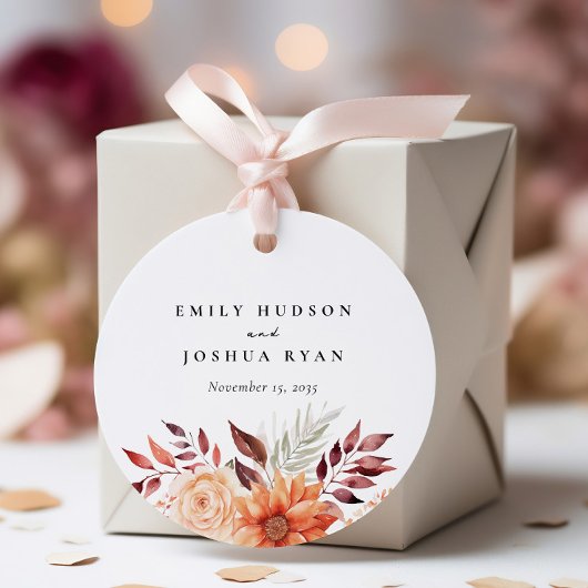 Étiquettes Cadeau Automne Floral Boho Mariage