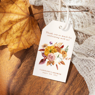 Étiquettes-cadeau Automne Floral et Baby shower Citrouille