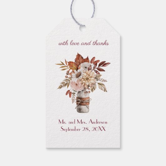 Étiquettes-cadeau Automne Floral Personnaliser les noms Mariage Date (Dos)