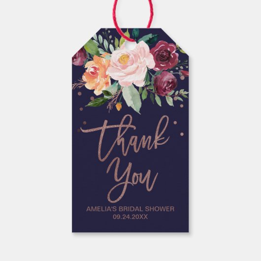 Étiquettes-cadeau Automne Floral Rose Gold Merci Favoriser (Dos)