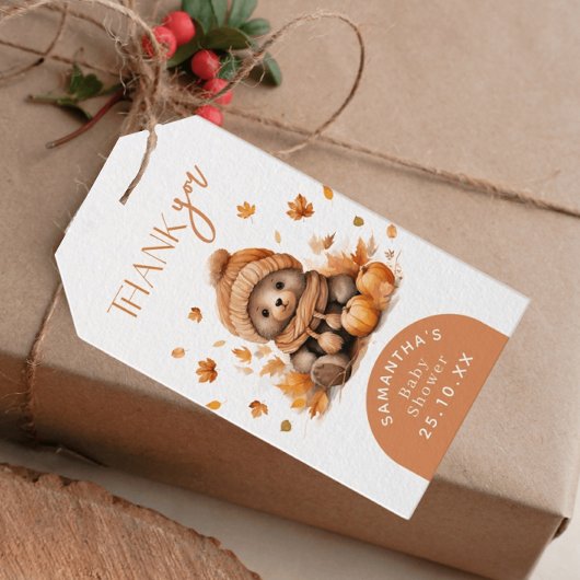 Étiquettes-cadeau Automne Petit Citrouille Ours En Conflit