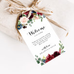 Étiquettes-cadeau Automne Russe Bourgogne Mariage de calligraphie Bi<br><div class="desc">Ces étiquettes cadeau de bienvenue mariage de calligraphie bordeaux d'automne sont parfaites pour un mariage moderne. Le design est composé de fleurs bordeaux, rouges, navales, bleues et rousses rayonnantes et gracieuses peintes à la main, inspirant la beauté naturelle. Ces étiquettes sont parfaites pour les sacs de bienvenue des clients de...</div>