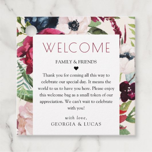 Étiquettes Cadeau Automne Rustique Bourgogne Marine Mariage moderne (Devant)