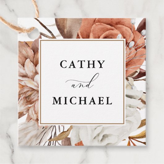 Étiquettes Cadeau Automne Rustique Floral, Mariage encadré (Devant)