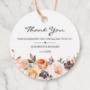 Étiquettes Cadeau Automne Terracotta Orange Gold Flowers Mariage